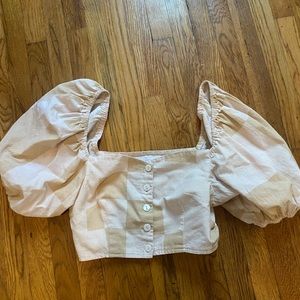 Orange and white checkered blouse from boutique